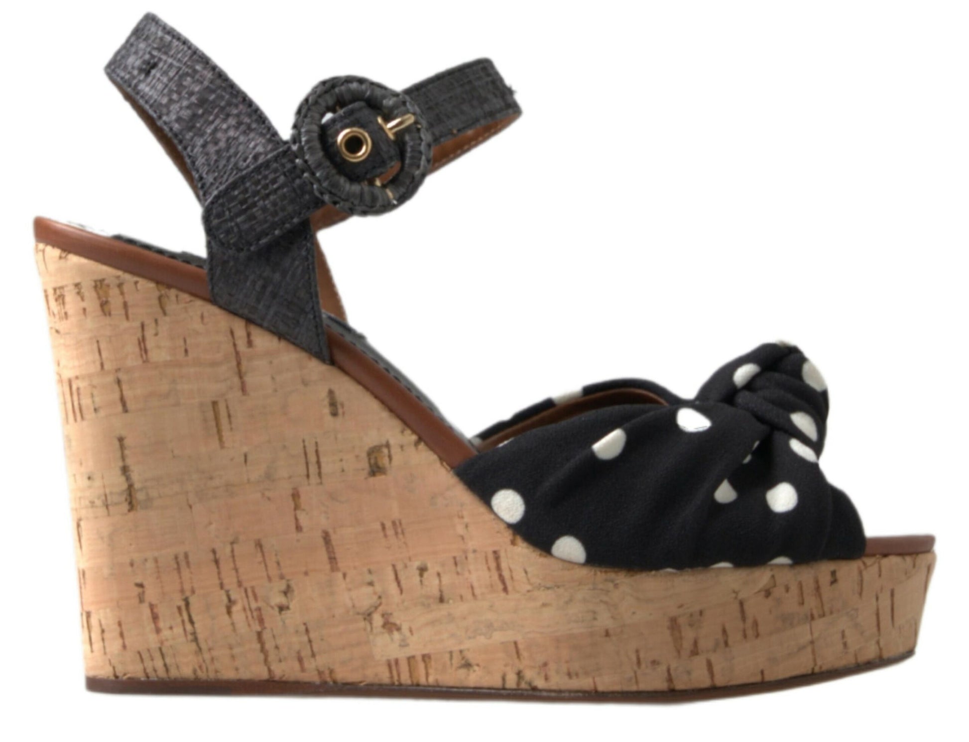 Dolce & Gabbana Black  Wedges Polka Dotted Ankle Strap Shoes Sandals - ClickThatClicks 