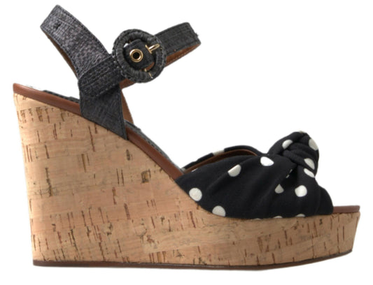 Dolce & Gabbana Black  Wedges Polka Dotted Ankle Strap Shoes Sandals - ClickThatClicks 