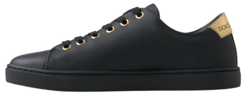Dolce & Gabbana Black Gold Leather Classic Sneakers Shoes - ClickThatClicks 