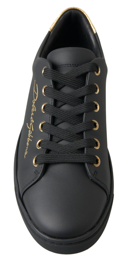 Dolce & Gabbana Black Gold Leather Classic Sneakers Shoes - ClickThatClicks 