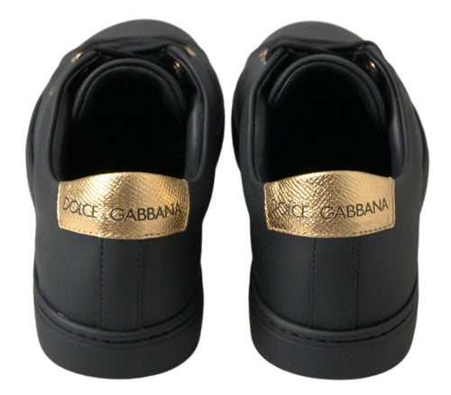 Dolce & Gabbana Black Gold Leather Classic Sneakers Shoes - ClickThatClicks 