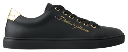 Dolce & Gabbana Black Gold Leather Classic Sneakers Shoes - ClickThatClicks 