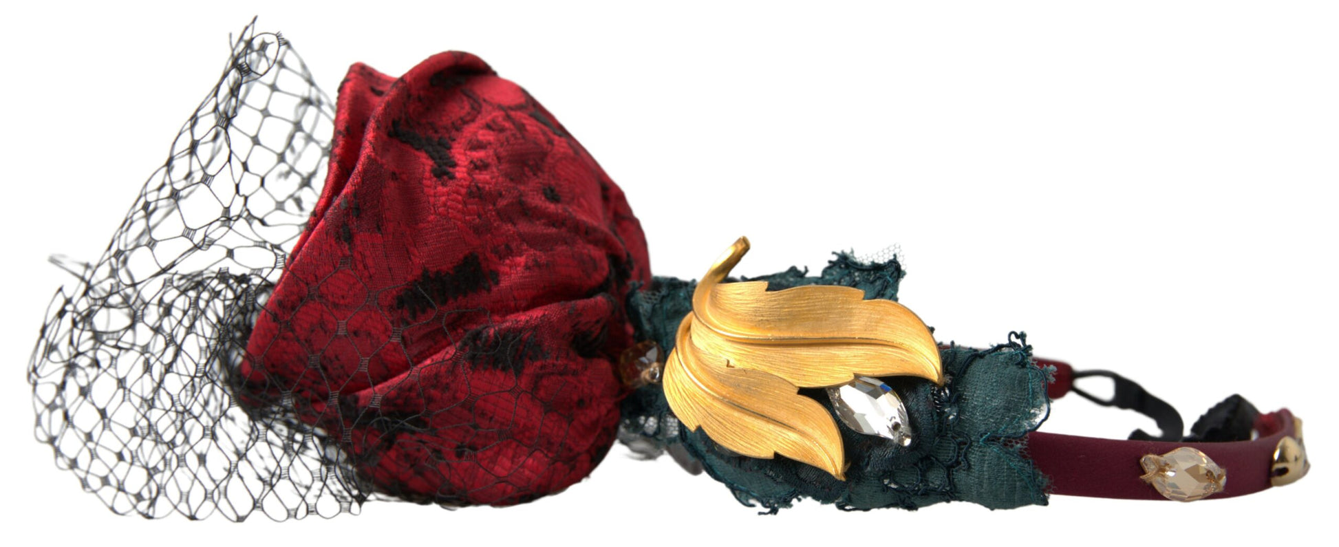 Dolce & Gabbana Red with multicolor Rose Silk Crystal Netted Logo Diadem Headband - ClickThatClicks 