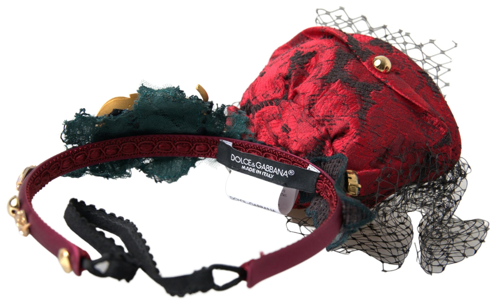 Dolce & Gabbana Red with multicolor Rose Silk Crystal Netted Logo Diadem Headband - ClickThatClicks 