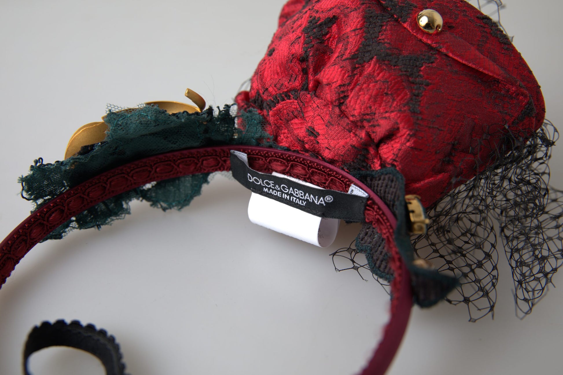 Dolce & Gabbana Red with multicolor Rose Silk Crystal Netted Logo Diadem Headband - ClickThatClicks 