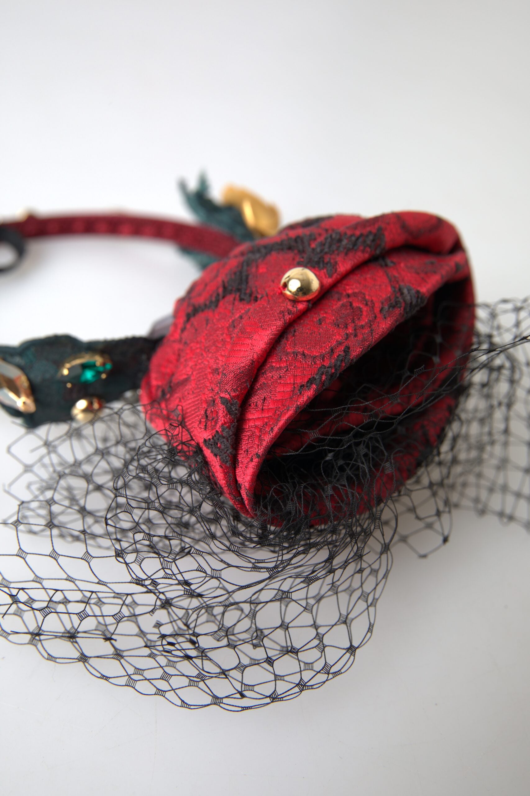 Dolce & Gabbana Red with multicolor Rose Silk Crystal Netted Logo Diadem Headband - ClickThatClicks 