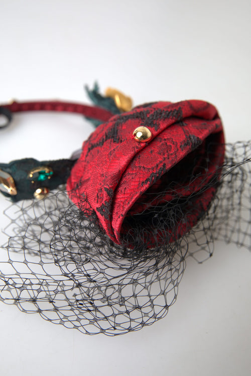 Dolce & Gabbana Red with multicolor Rose Silk Crystal Netted Logo Diadem Headband - ClickThatClicks 