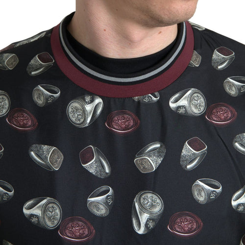 Dolce & Gabbana Black Ring Print Silk Crewneck Sweater - ClickThatClicks 