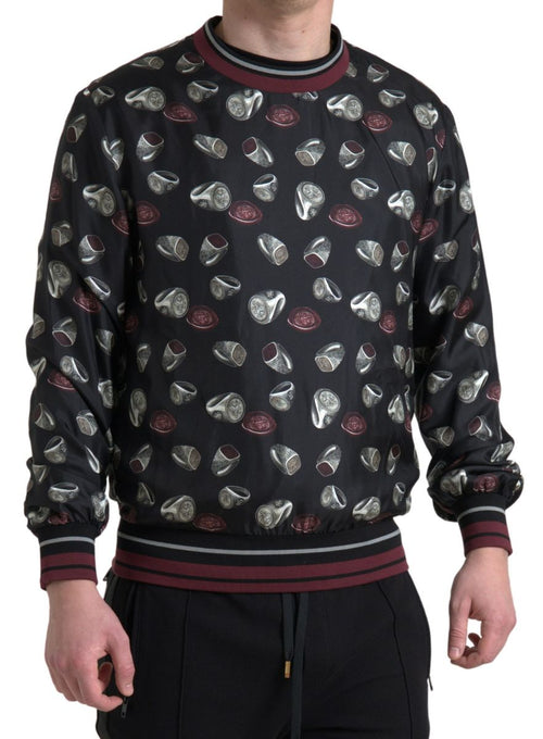 Dolce & Gabbana Black Ring Print Silk Crewneck Sweater - ClickThatClicks 