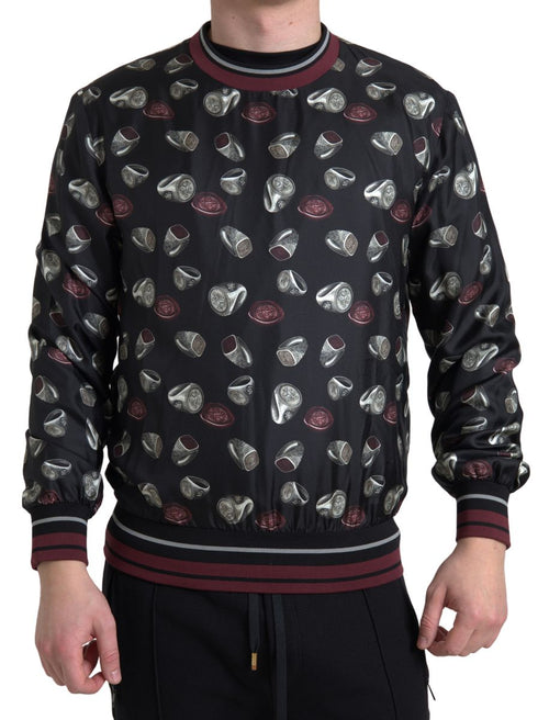 Dolce & Gabbana Black Ring Print Silk Crewneck Sweater - ClickThatClicks 