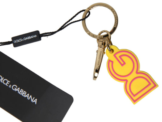 Dolce & Gabbana Yellow Rubber DG Logo Gold Brass Metal Keyring Keychain - ClickThatClicks 