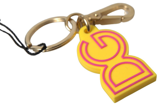 Dolce & Gabbana Yellow Rubber DG Logo Gold Brass Metal Keyring Keychain - ClickThatClicks 