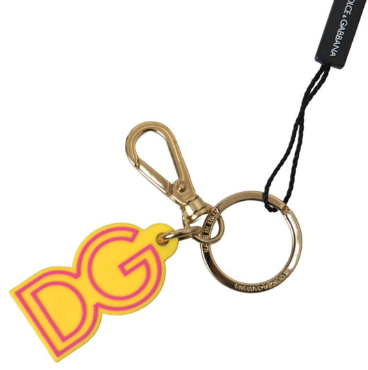 Dolce & Gabbana Yellow Rubber DG Logo Gold Brass Metal Keyring Keychain - ClickThatClicks 