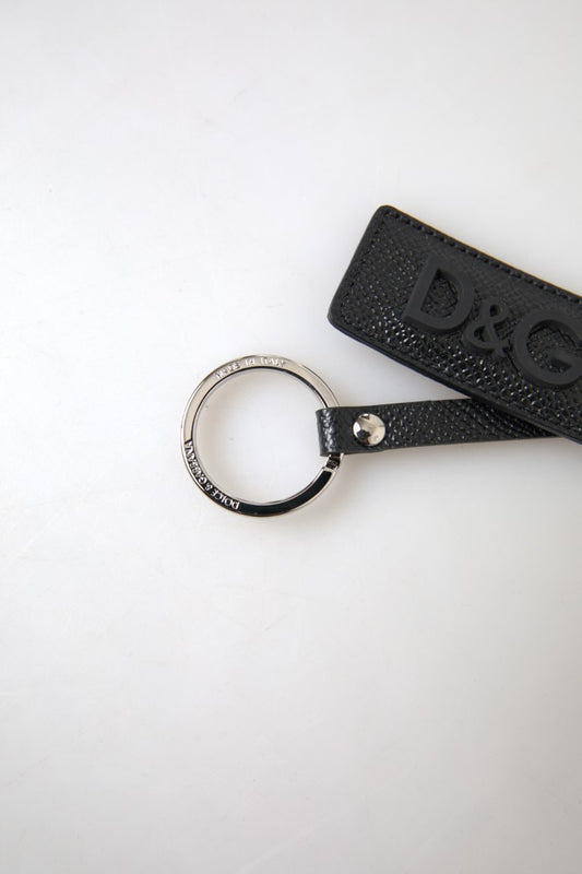 Dolce & Gabbana Black DG Logo Leather Silver Metal Keychain - ClickThatClicks 