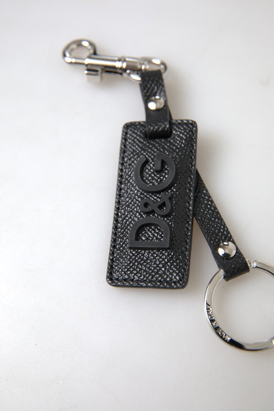 Dolce & Gabbana Black DG Logo Leather Silver Metal Keychain - ClickThatClicks 