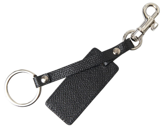 Dolce & Gabbana Black DG Logo Leather Silver Metal Keychain - ClickThatClicks 