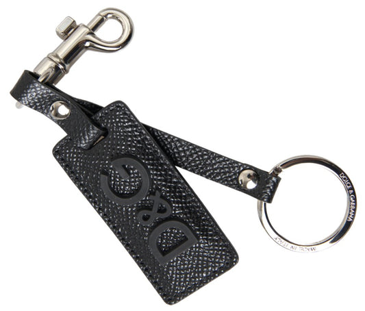 Dolce & Gabbana Black DG Logo Leather Silver Metal Keychain - ClickThatClicks 