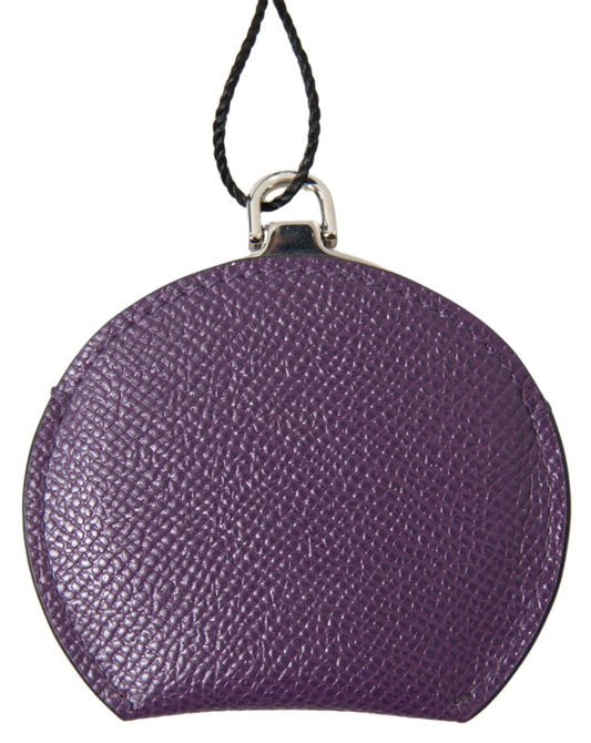 Dolce & Gabbana Purple Calfskin Leather Round Hand Mirror Holder - ClickThatClicks 