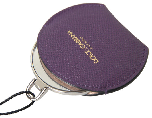 Dolce & Gabbana Purple Calfskin Leather Round Hand Mirror Holder - ClickThatClicks 