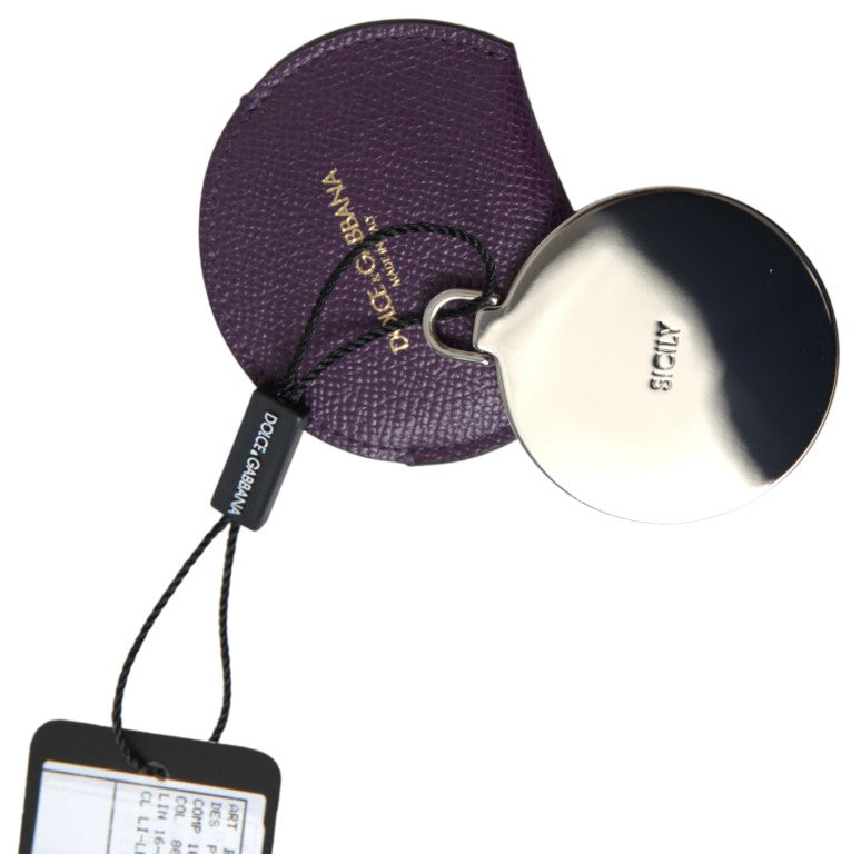 Dolce & Gabbana Purple Calfskin Leather Round Hand Mirror Holder - ClickThatClicks 