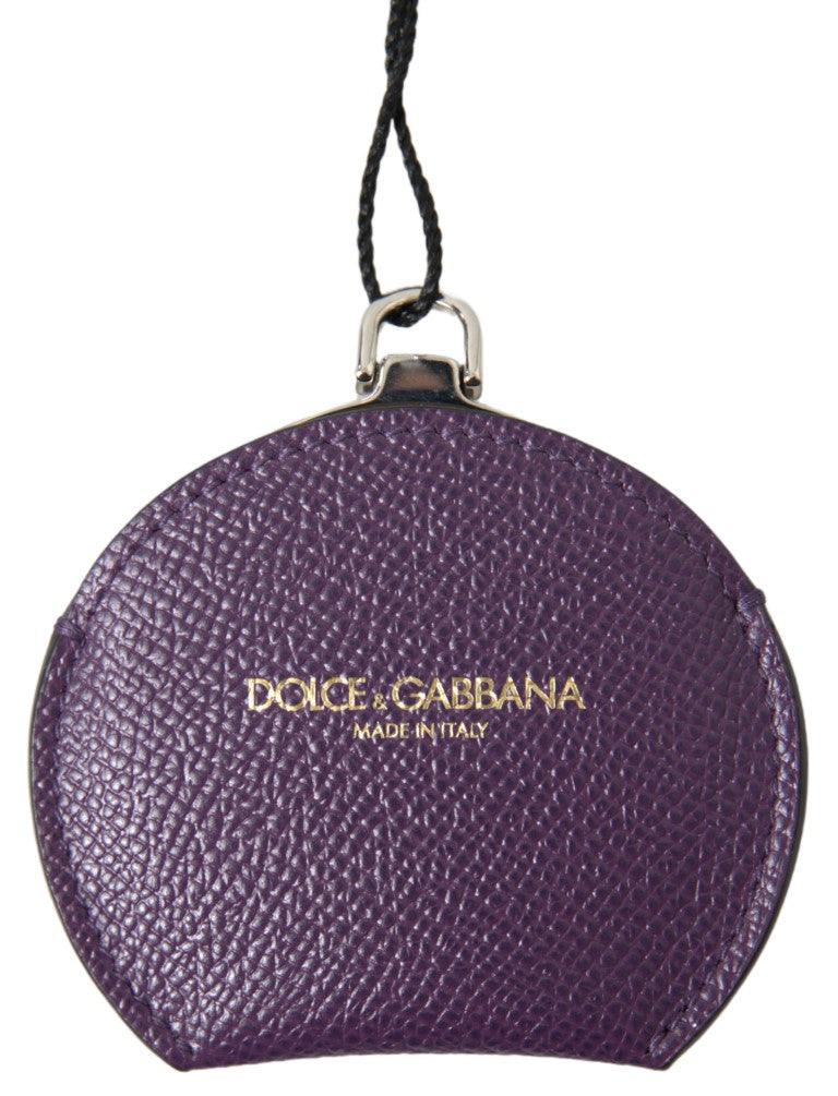 Dolce & Gabbana Purple Calfskin Leather Round Hand Mirror Holder - ClickThatClicks 