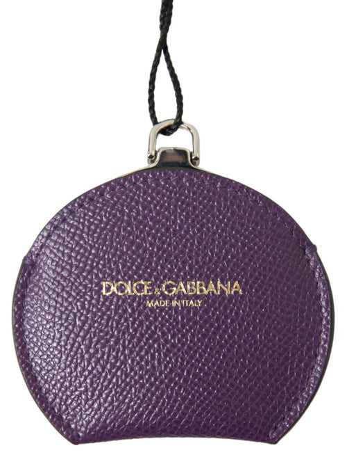 Dolce & Gabbana Purple Calfskin Leather Round Hand Mirror Holder - ClickThatClicks 