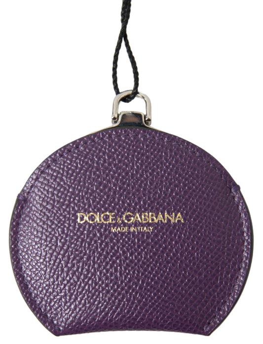Dolce & Gabbana Purple Calfskin Leather Round Hand Mirror Holder - ClickThatClicks 