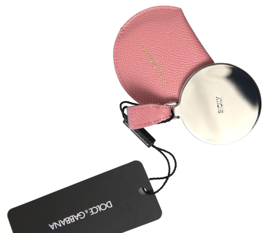 Dolce & Gabbana Pink Calfskin Leather Round Mirror Holder - ClickThatClicks 