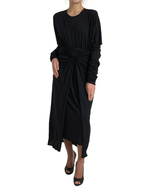 Dolce & Gabbana Black Wool Wrap Sheath Midi Gown Dress - ClickThatClicks 