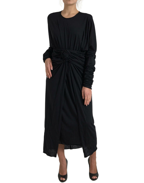 Dolce & Gabbana Black Wool Wrap Sheath Midi Gown Dress - ClickThatClicks 