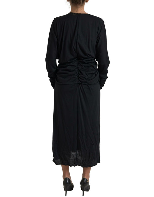 Dolce & Gabbana Black Wool Wrap Sheath Midi Gown Dress - ClickThatClicks 