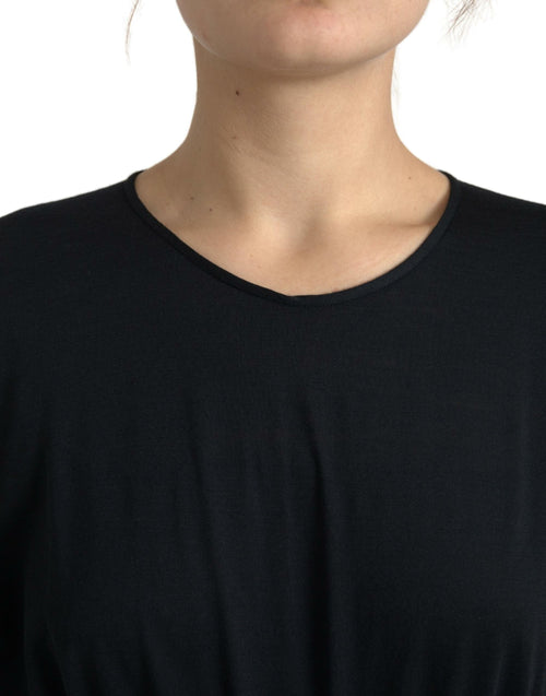 Dolce & Gabbana Black Wool Wrap Sheath Midi Gown Dress - ClickThatClicks 