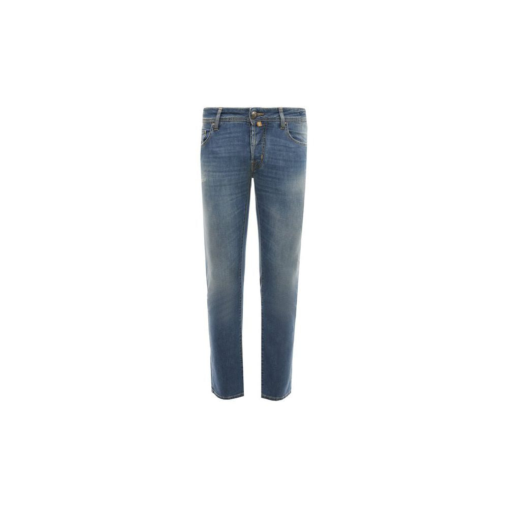 Jacob Cohen Blue Cotton Men Jeans with Stretch Fit and Embroidered Detail