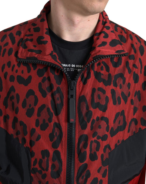 Dolce & Gabbana Red Leopard Nylon Full Zip Sweater - ClickThatClicks 