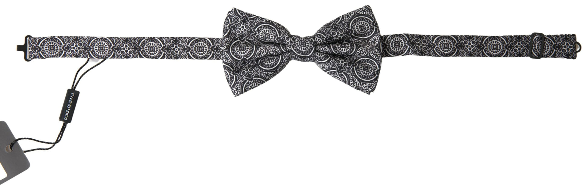 Dolce & Gabbana Black White Pattern Adjustable Neck Papillon Bow Tie - ClickThatClicks 