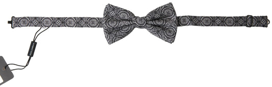Dolce & Gabbana Black White Pattern Adjustable Neck Papillon Bow Tie - ClickThatClicks 