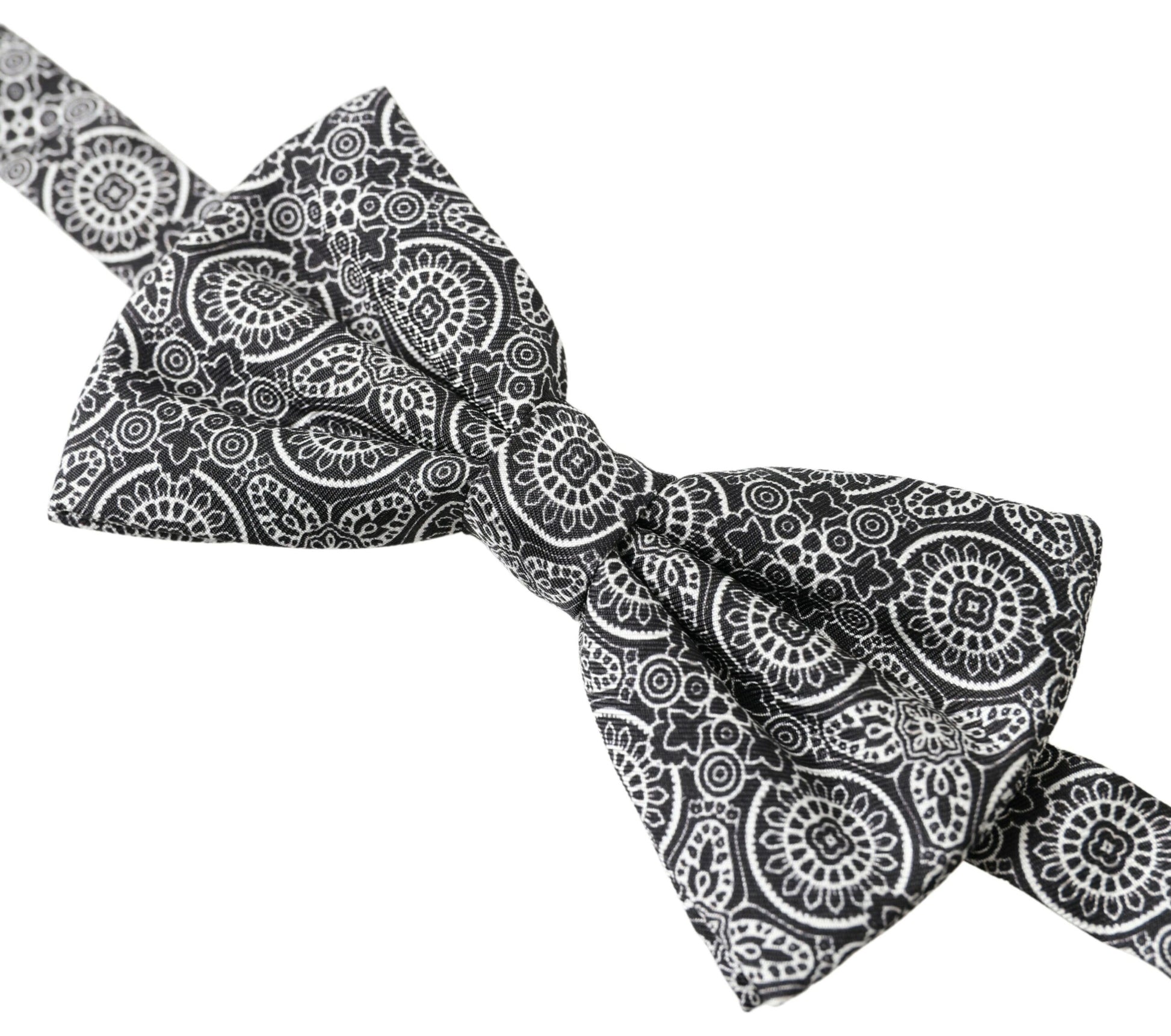 Dolce & Gabbana Black White Pattern Adjustable Neck Papillon Bow Tie - ClickThatClicks 