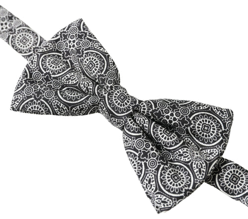 Dolce & Gabbana Black White Pattern Adjustable Neck Papillon Bow Tie - ClickThatClicks 