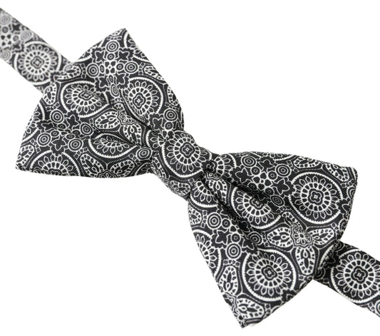 Dolce & Gabbana Black White Pattern Adjustable Neck Papillon Bow Tie - ClickThatClicks 