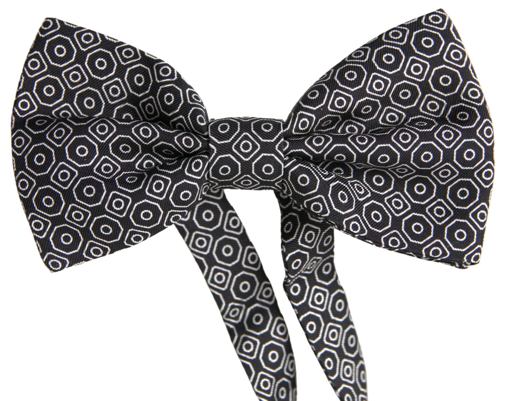 Dolce & Gabbana Black White Pattern Adjustable Neck Papillon Bow Tie - ClickThatClicks 