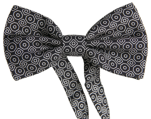 Dolce & Gabbana Black White Pattern Adjustable Neck Papillon Bow Tie - ClickThatClicks 