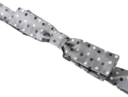 Dolce & Gabbana Gray Polka Dot Silk Adjustable Men Neck Papillon Bow Tie - ClickThatClicks 