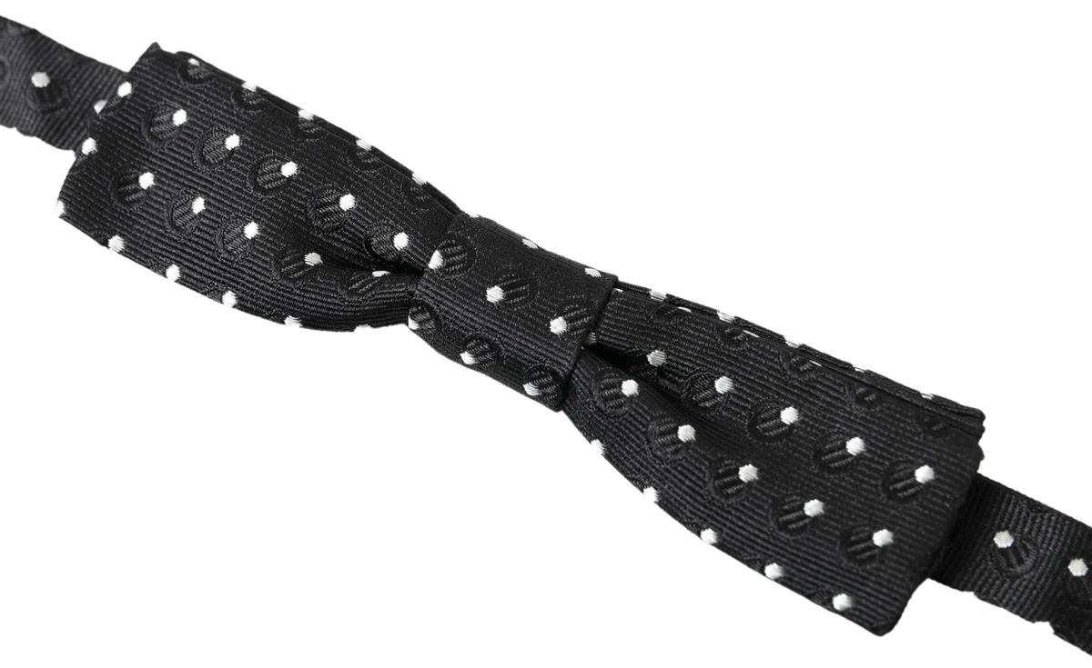 Dolce & Gabbana Black Polka Dot Silk Adjustable Men Neck Papillon Bow Tie - ClickThatClicks 