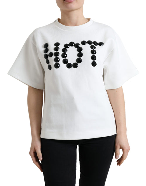 Dolce & Gabbana T-shirt White Cotton Stretch Black HOT Crystal - ClickThatClicks 