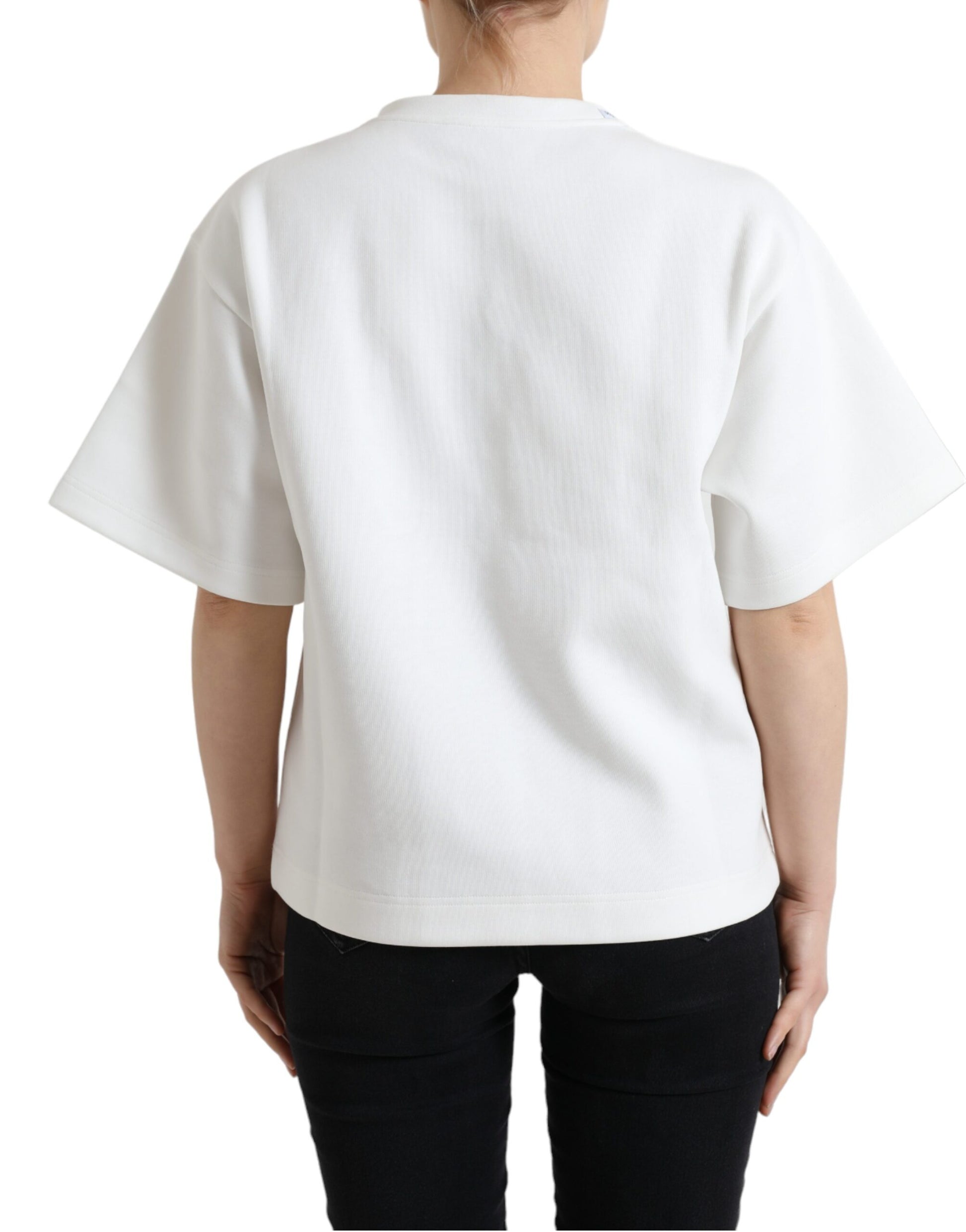 Dolce & Gabbana T-shirt White Cotton Stretch Black HOT Crystal - ClickThatClicks 