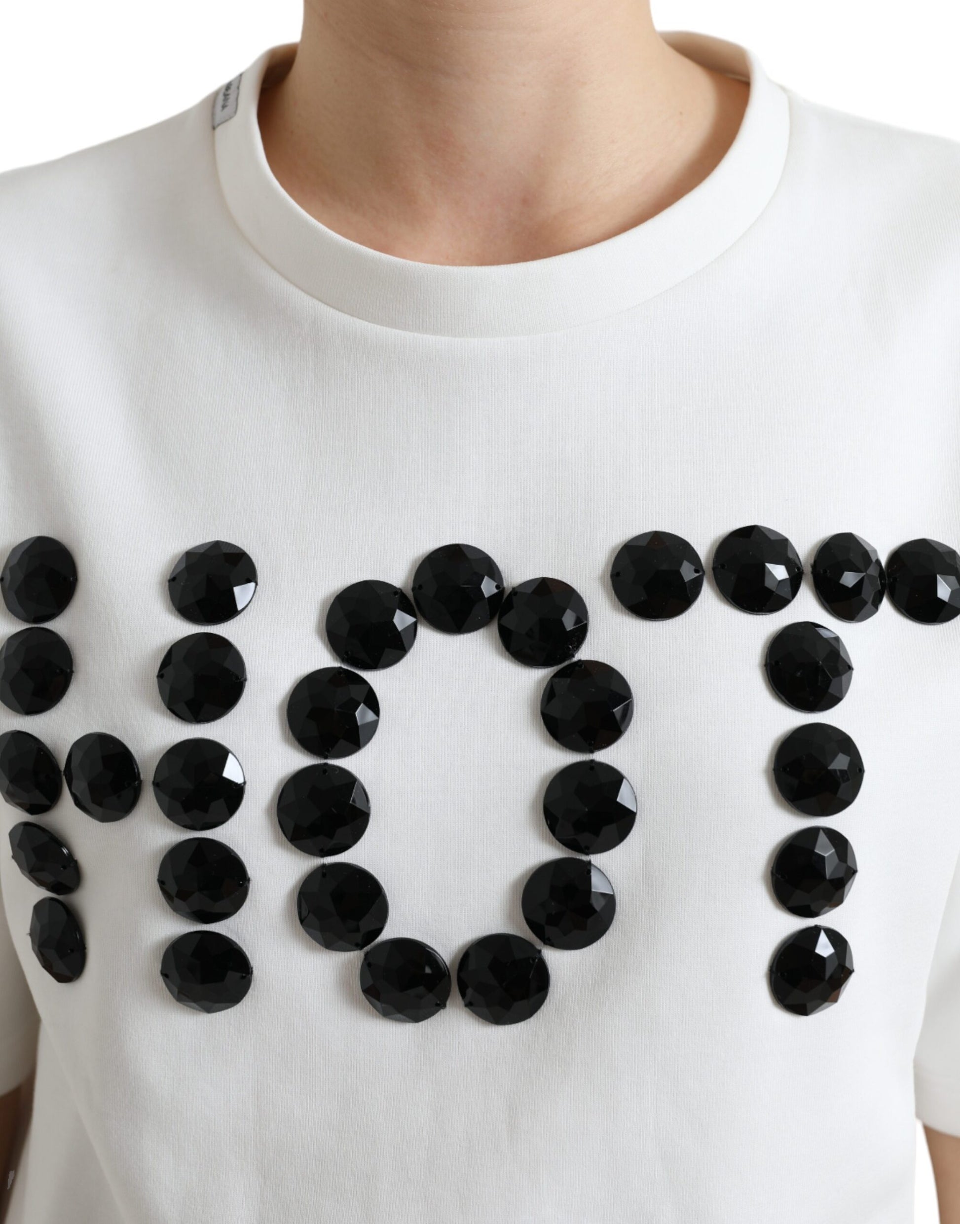 Dolce & Gabbana T-shirt White Cotton Stretch Black HOT Crystal - ClickThatClicks 