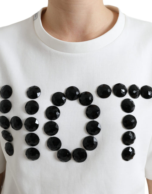 Dolce & Gabbana T-shirt White Cotton Stretch Black HOT Crystal - ClickThatClicks 