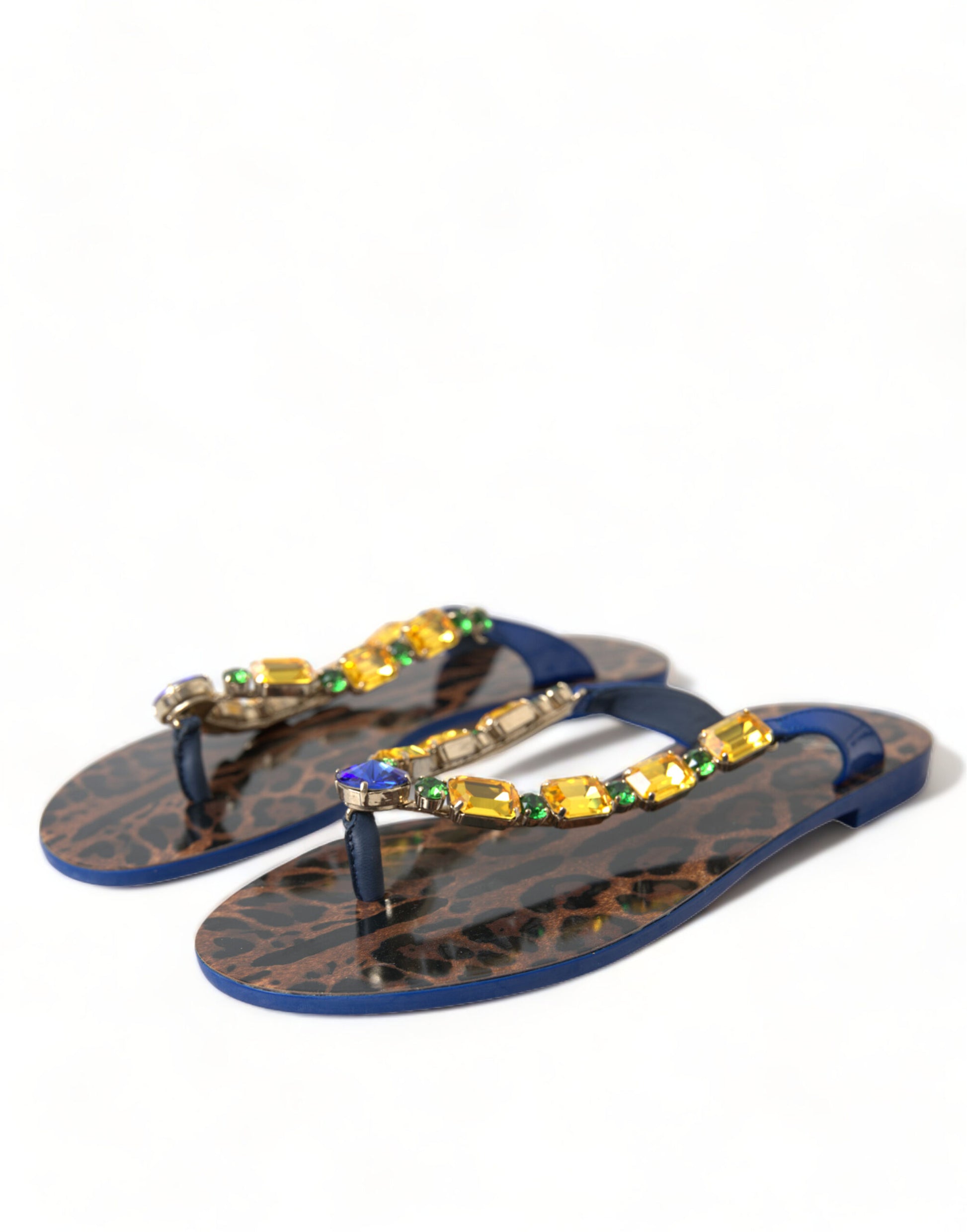 Dolce & Gabbana Blue Crystals Flats Sandals Beachwear Shoes - ClickThatClicks 