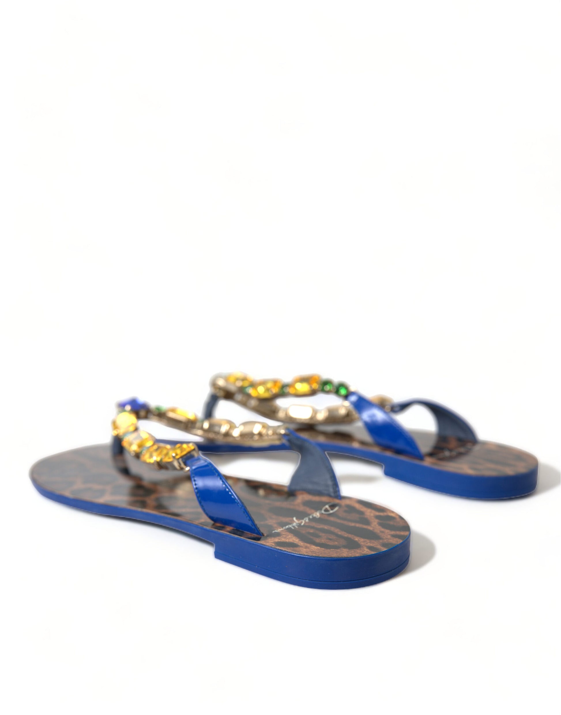 Dolce & Gabbana Blue Crystals Flats Sandals Beachwear Shoes - ClickThatClicks 