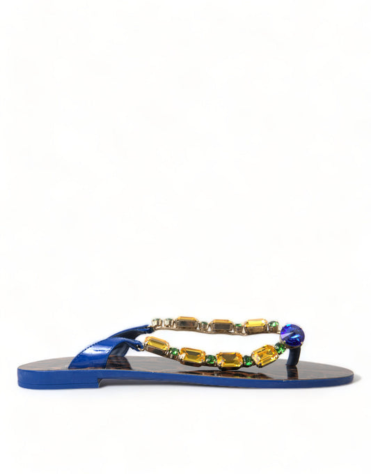 Dolce & Gabbana Blue Crystals Flats Sandals Beachwear Shoes - ClickThatClicks 
